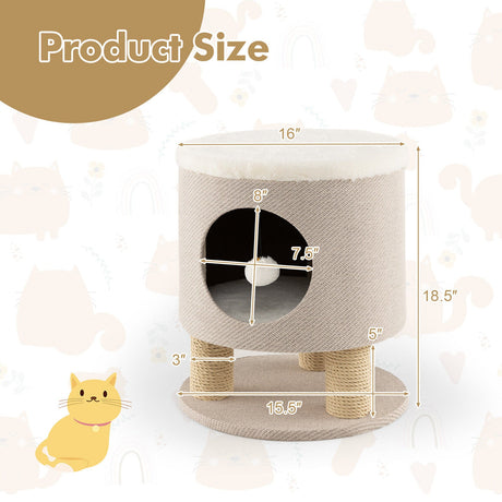 Taburete Condo para Gatos 3 en 1 Cama para Gatitos con Postes Rascadores y Pelota de Peluche