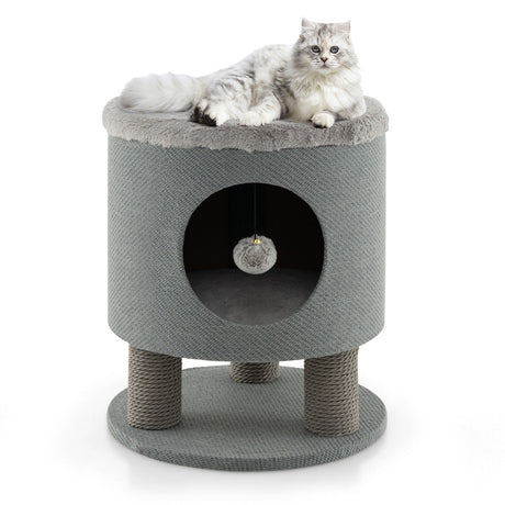 Taburete Condo para Gatos 3 en 1 Cama para Gatitos con Postes Rascadores y Pelota de Peluche