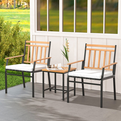 Juego de muebles de exterior de 3 piezas de madera de acacia con cojines - Blanco