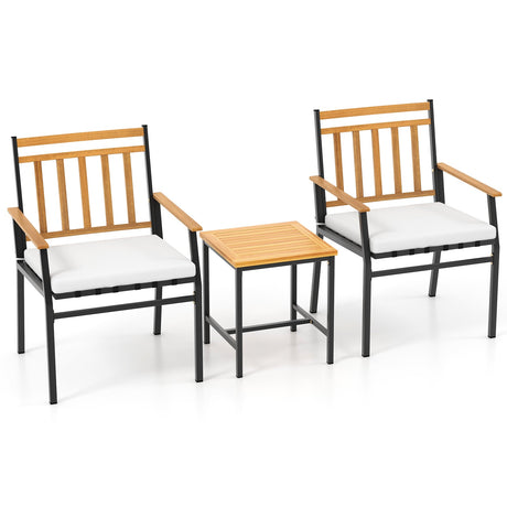Juego de muebles de exterior de 3 piezas de madera de acacia con cojines - Blanco