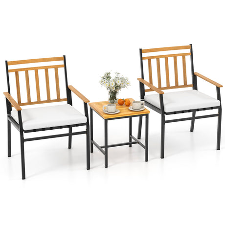 Juego de muebles de exterior de 3 piezas de madera de acacia con cojines - Blanco