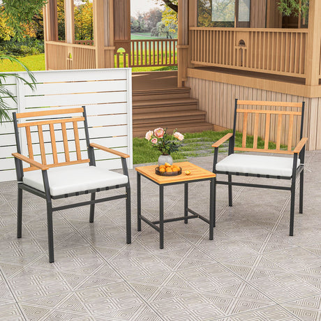 Juego de muebles de exterior de 3 piezas de madera de acacia con cojines - Blanco