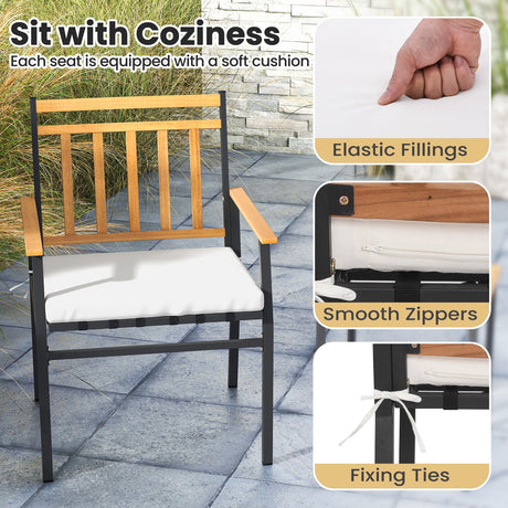 Juego de muebles de exterior de 3 piezas de madera de acacia con cojines - Blanco