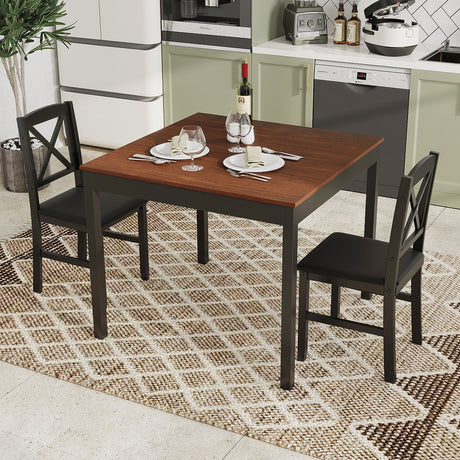 Juego de mesa de comedor de 3 piezas, mesa de cocina cuadrada de madera para 2 personas