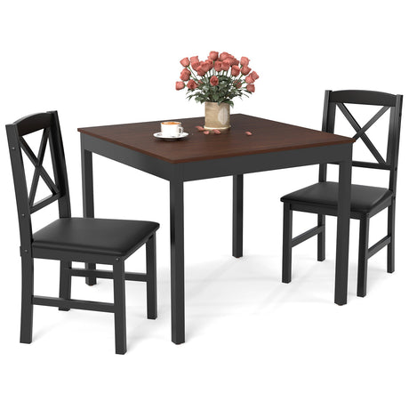 Juego de mesa de comedor de 3 piezas, mesa de cocina cuadrada de madera para 2 personas