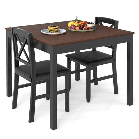 Juego de mesa de comedor de 3 piezas, mesa de cocina cuadrada de madera para 2 personas