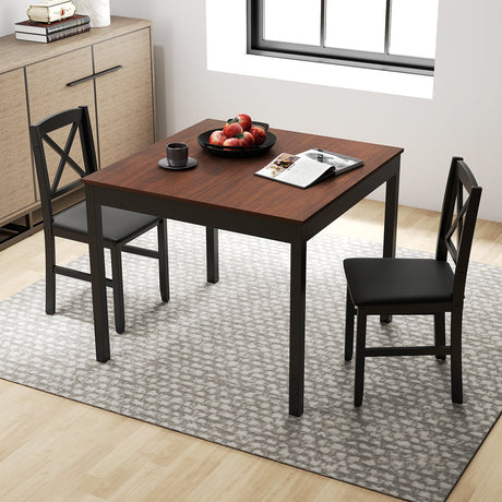 Juego de mesa de comedor de 3 piezas, mesa de cocina cuadrada de madera para 2 personas