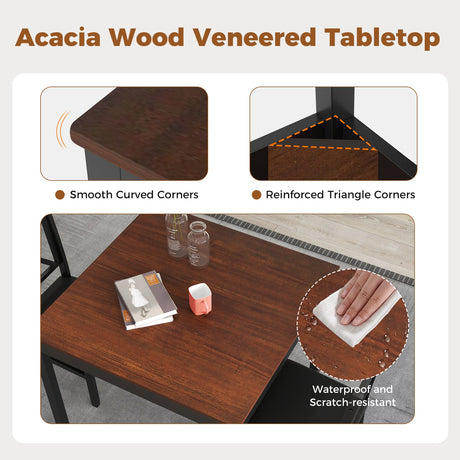 Juego de mesa de comedor de 3 piezas, mesa de cocina cuadrada de madera para 2 personas