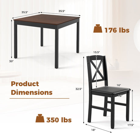 Juego de mesa de comedor de 3 piezas, mesa de cocina cuadrada de madera para 2 personas