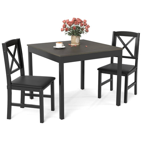 Juego de mesa de comedor de 3 piezas, mesa de cocina cuadrada de madera para 2 personas