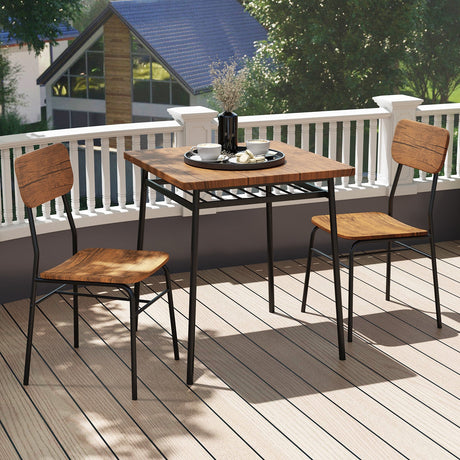 Juego de comedor de 3 piezas para 2 personas, mesa cuadrada de madera con estructura de metal - Marrón