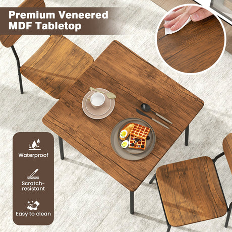 Juego de comedor de 3 piezas para 2 personas, mesa cuadrada de madera con estructura de metal - Marrón