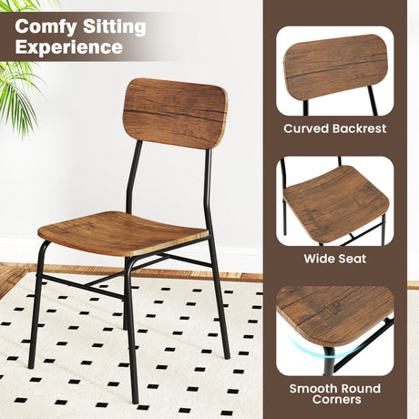 Juego de comedor de 3 piezas para 2 personas, mesa cuadrada de madera con estructura de metal - Marrón