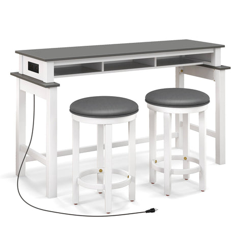 Juego de bar de 3 piezas con 2 taburetes tapizados, tomas de corriente y puertos USB