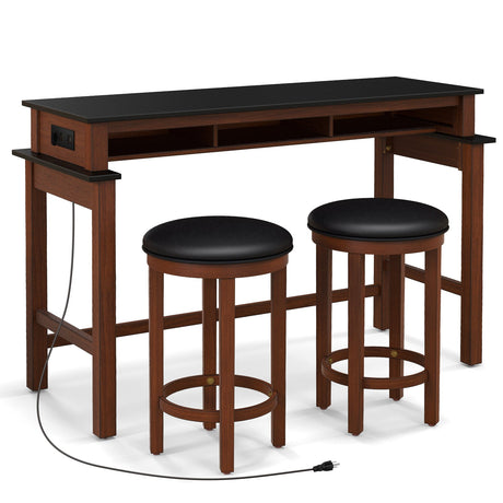 Juego de bar de 3 piezas con 2 taburetes tapizados, tomas de corriente y puertos USB