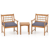 Juego de muebles de patio de madera de 3 piezas con cojines de asiento y estructura de madera de acacia