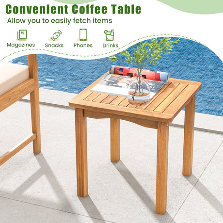 Juego de muebles de patio de madera de 3 piezas con cojines de asiento y estructura de madera de acacia