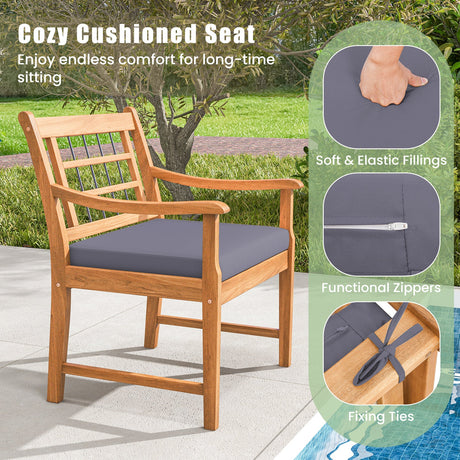 Juego de muebles de patio de madera de 3 piezas con cojines de asiento y estructura de madera de acacia