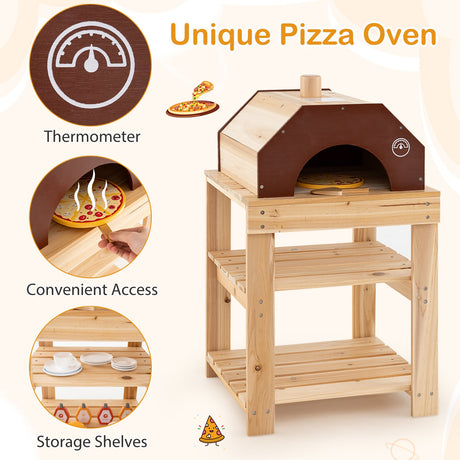 Juego de cocina exterior de 3 piezas, cocina de barro con parrilla y horno para pizza separados - Natural