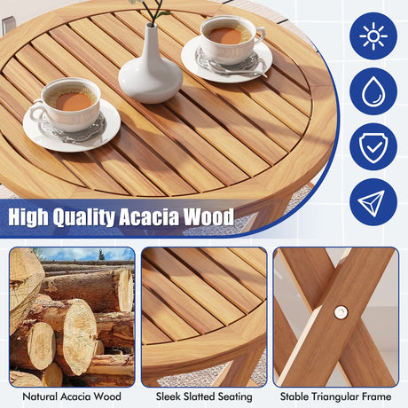 Juego de bistró para patio de 3 piezas de madera de acacia con cojines