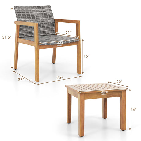 Juego de muebles de patio de 3 piezas con silla
