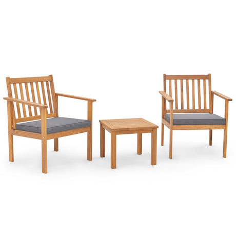 Juego de muebles de madera para patio de 3 piezas con cojines suaves para el porche