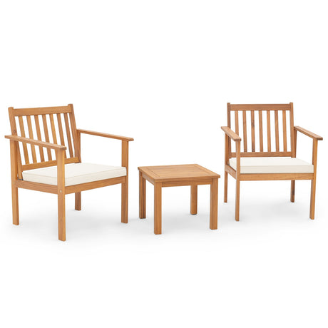 Juego de muebles de madera para patio de 3 piezas con cojines suaves para el porche