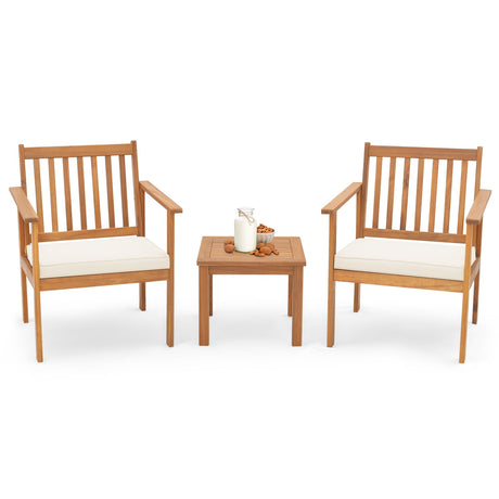 Juego de muebles de madera para patio de 3 piezas con cojines suaves para el porche