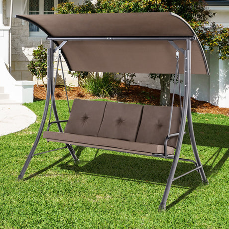 Columpio de Porche Exterior de 3 Asientos con Toldo Ajustable y Cojines Acolchados