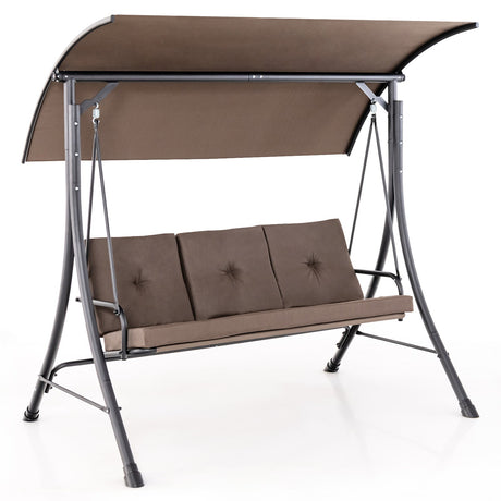 Columpio de Porche Exterior de 3 Asientos con Toldo Ajustable y Cojines Acolchados