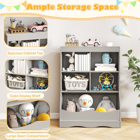 Mueble organizador infantil 3 en 1 con estantería, almacenamiento de juguetes y armario de suelo