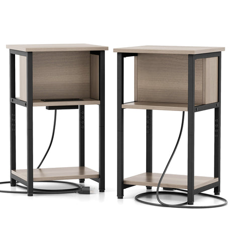 Mesa auxiliar de 3 niveles con puertos USB y tomas de corriente