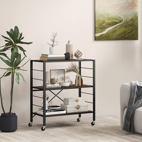 Estantería plegable de 3 niveles con ruedas desmontables y estantes ajustables