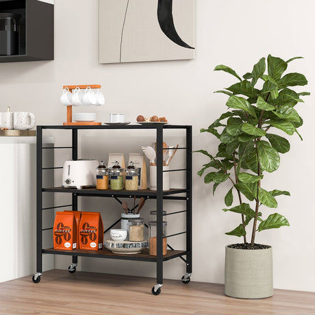 Estantería plegable de 3 niveles con ruedas desmontables y estantes ajustables