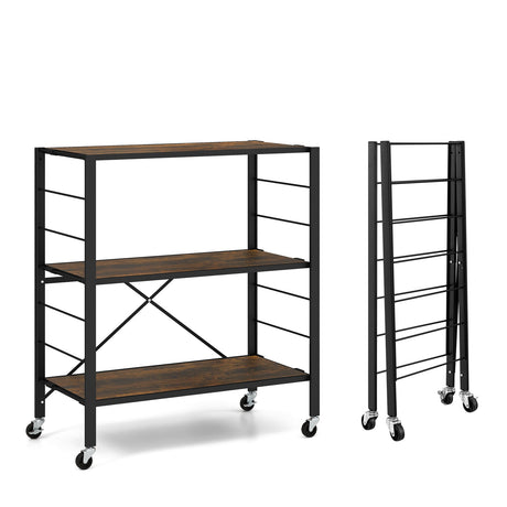 Estantería plegable de 3 niveles con ruedas desmontables y estantes ajustables