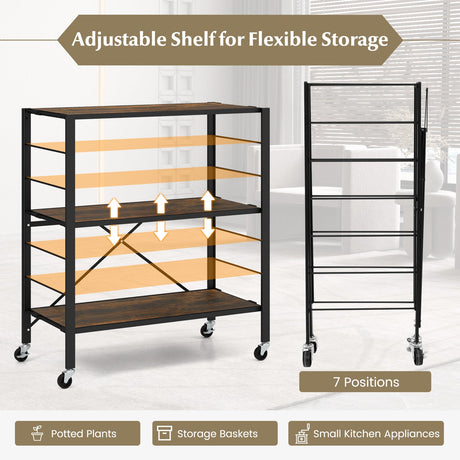 Estantería plegable de 3 niveles con ruedas desmontables y estantes ajustables