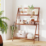 Estantería de bambú plegable de 3 niveles para plantas, flores o libros - Marrón