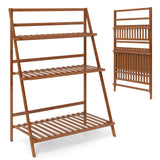 Estantería de bambú plegable de 3 niveles para plantas, flores o libros - Marrón