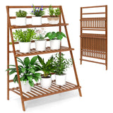 Estantería de bambú plegable de 3 niveles para plantas, flores o libros - Marrón