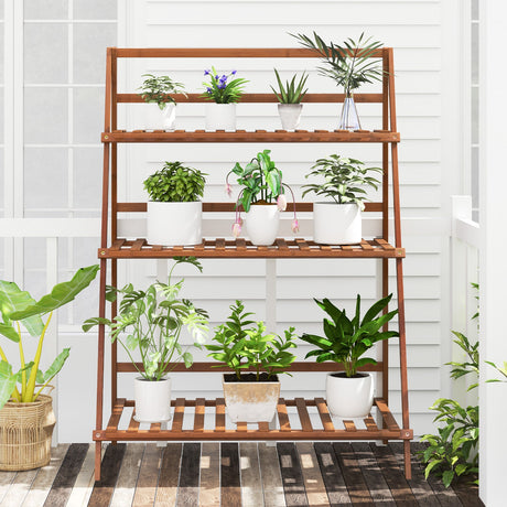 Estantería de bambú plegable de 3 niveles para plantas, flores o libros - Marrón