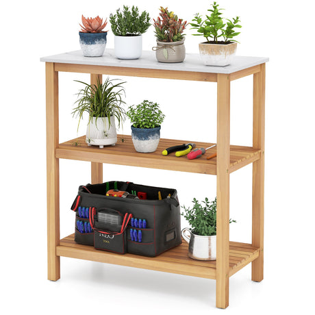 Mesa de trabajo de jardín de 3 niveles con encimera estilo mármol