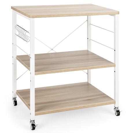 Carrito de almacenamiento para horno microondas de cocina de 3 niveles con ganchos