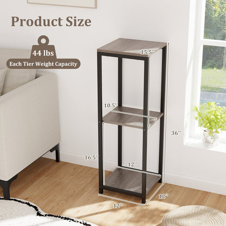 Soporte para plantas de metal alto de 3 niveles, estante esquinero con dispositivo antivuelco, color negro y gris