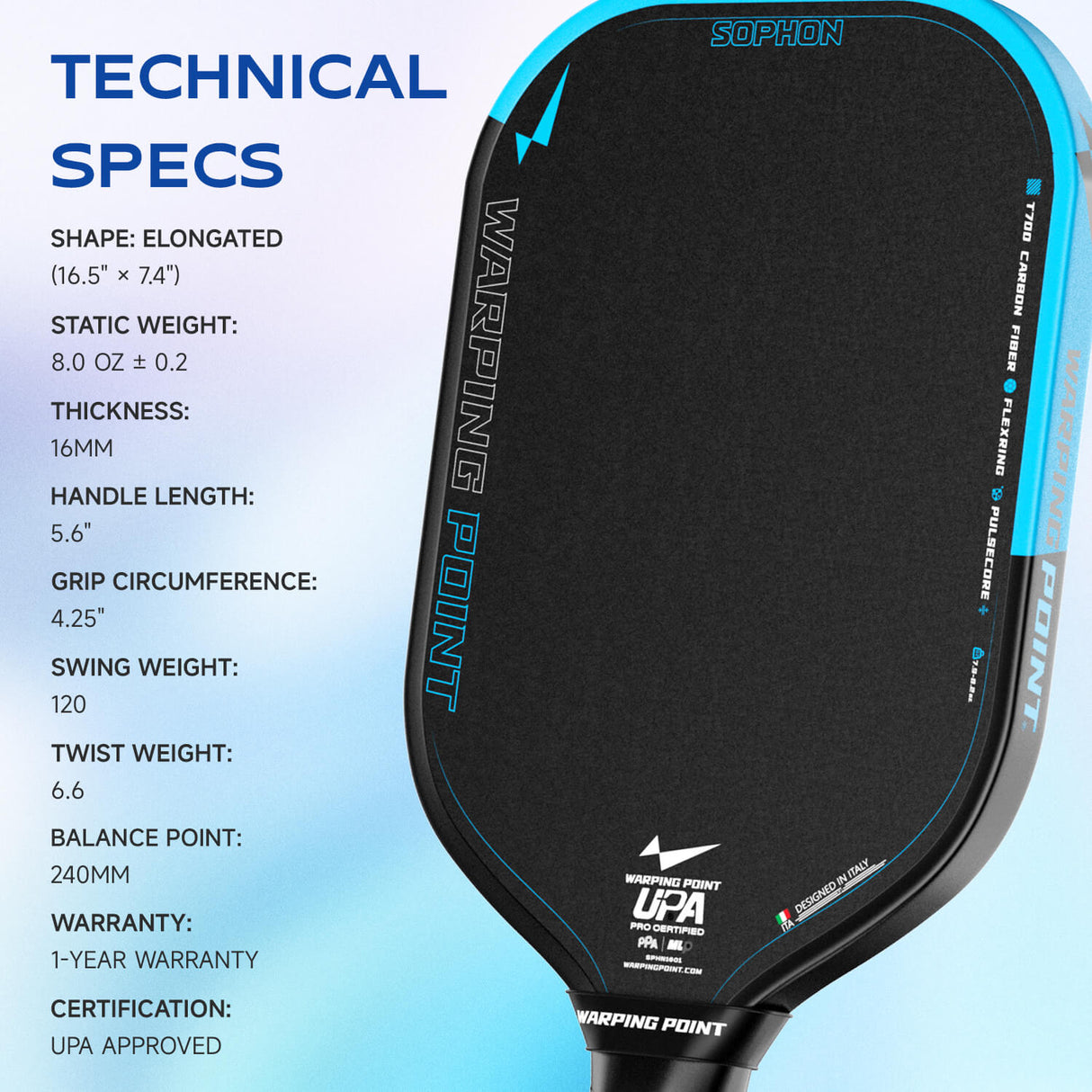 Pala de Pickleball Sophon - 16mm