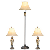 3-Piece Table and Floor Lamp Set with Linen Fabric Lamp Shades