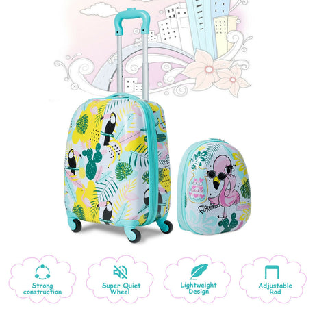 Juego de 2 piezas de equipaje infantil: Mochila de 12 pulgadas y Maleta con ruedas de 16 pulgadas para viaje