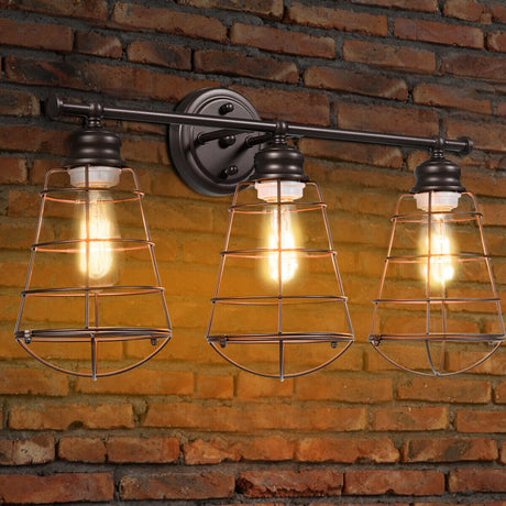 Lámpara de tocador de 3 luces para baño con jaula de metal