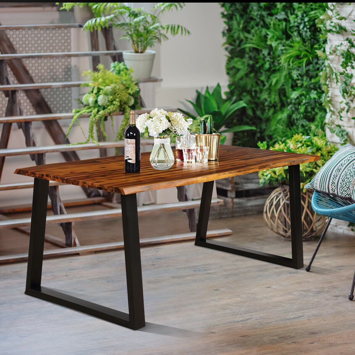 Mesa de comedor rectangular de madera de acacia