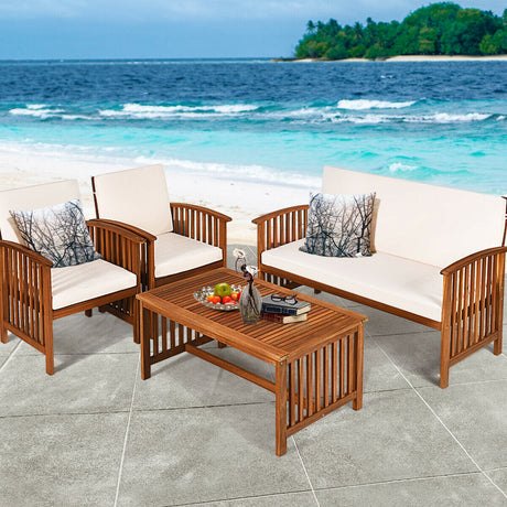 Juego de muebles de madera maciza para patio de 4 piezas