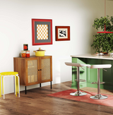 Paquete de 5 piezas para cocina y comedor: Taburetes de bar ajustables (juego de 2) + Taburetes apilables (juego de 6) + Aparador de almacenamiento de ratán